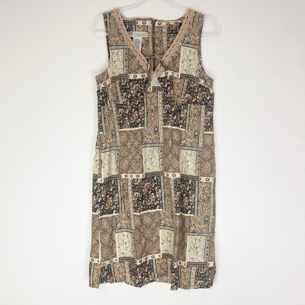 Faded Glory Patchwork Dress Womens 14 Boho 90s Cotton  Prairie Cottagecore